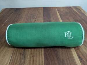 Lauren Ralph Lauren Green Bolster Pillow RLL Embroidered Logo White Cord Trim